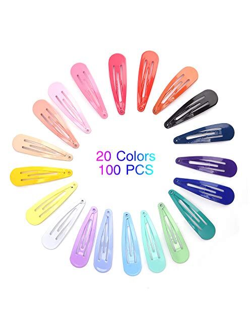 Snap Hair Clip 100PCS 2 inch Metal Non-Slip Hair Barrettes in 20 Colors for Girls, Teens and Women Adults
