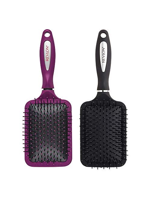 Revlon Straight & Smooth Soft Touch Paddle Hair Brush Set, Black + Berry
