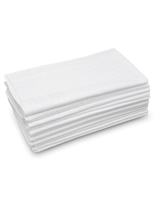 GB Men's Handkerchiefs 100% Cotton Solid White with Stripe Large Classic Hankies Bulk Set 12 Pack