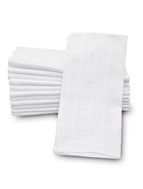 Buy GB Men's Handkerchiefs 100 Cotton Solid White with Stripe Large