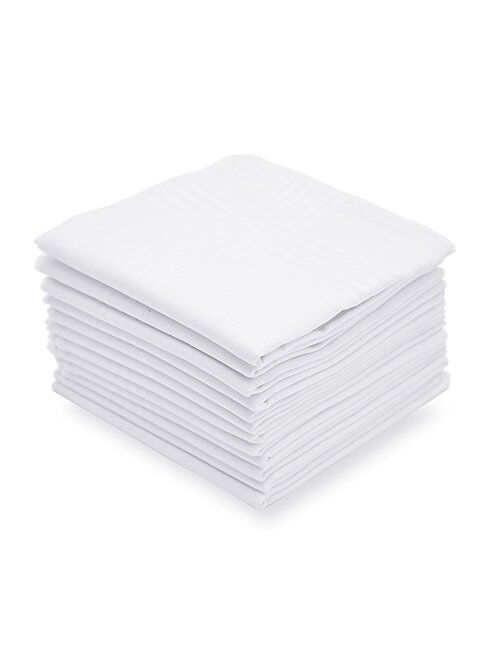 Selected Hanky Men's Handkerchiefs 100% Cotton White with Stripe Pack of 12 Hankies