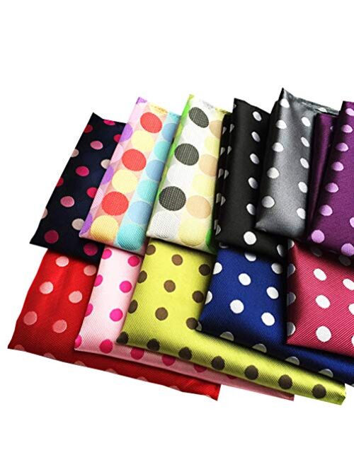 MENDENG Mens Assorted Cotton Polka Dots Pocket Square Handkerchief Set of 11