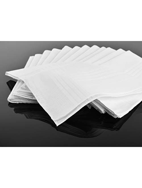 UMO LORENZO Pocket Square 100% Soft Premium Cotton White Handkerchief for men - 12 Pack