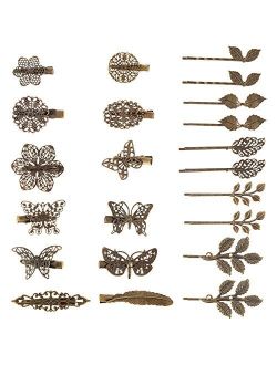 BBTO 22 Pieces Vintage Hair Clips Barrettes Bronze Leaf Bobby Pin Flower Butterfly Heart Hair Clip for Girls and Women, Mix Styles