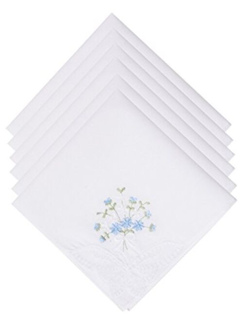 SelectedHanky Women's Cotton Handkerchiefs Flower Embroidered with Lace, Ladies Hankies