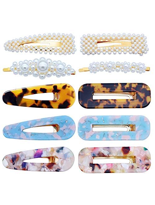 10 Pcs Hair Clips Pearl Hair Barrettes Fashion Geometric Acrylic Resin Alligator Hair Clips Hair Pins for Women Ladies Hair Accessories