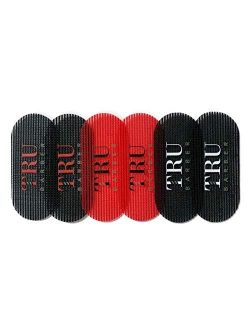 TRU BARBER HAIR GRIPPERS 3 COLORS BUNDLE PACK 6 PCS for Men and Women - Salon and Barber, Hair Clips for Styling, Hair holder Grips (Black/Red/Black)
