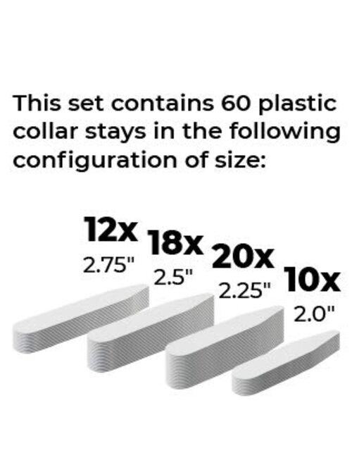 60 Plastic Collar Stays Variety Pack, 4 Sizes