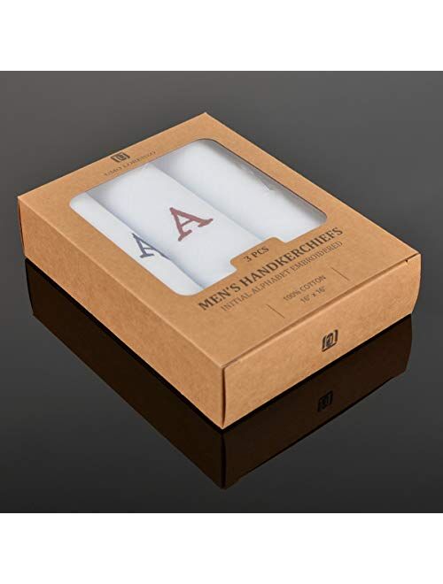 Boxed 3 pc. Initial Cotton Handkerchiefs, INITIAL