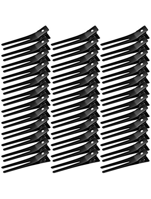 50pcs Hairdressing Double Prong Curl Clips, Wobe 1.8" Curl Setting Section Hair Clips Metal Alligator Clips Hairpins for Hair Bow Great Pin Curl Clip, Styling Clips for H
