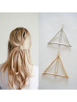 Minimalist Geometric Triangle Hair Clip, Dainty Hollow Metal Hairpin Clamps Accessories Barrettes Bobby Pin Ponytail Holder Statement (Gold and Silver)