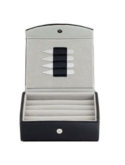 Mens Leather Travel Cufflinks Ring Storage Box Case with 2 Free Pairs Metal Collar Stays - Holds 9 to 12 Pairs.