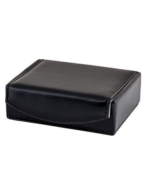 Mens Leather Travel Cufflinks Ring Storage Box Case with 2 Free Pairs Metal Collar Stays - Holds 9 to 12 Pairs.