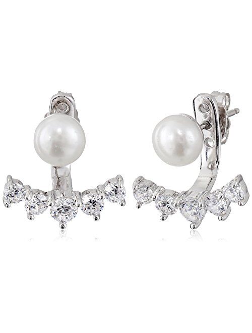 Platinum-Plated Sterling Pearl with White Earring Jackets