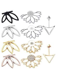 QHiYan 10 Pairs Ear Jacket Stud Lotus Flower Earrings Simple Chic Earring Set for Women and Girls
