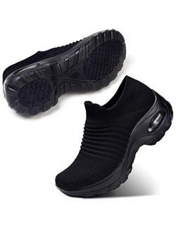 Slip On Breathe Mesh Walking Shoes Fashion Sneakers Comfort Wedge Platform Loafers