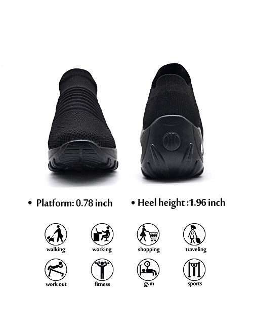 STQ Slip On Breathe Mesh Walking Shoes Fashion Sneakers Comfort Wedge Platform Loafers