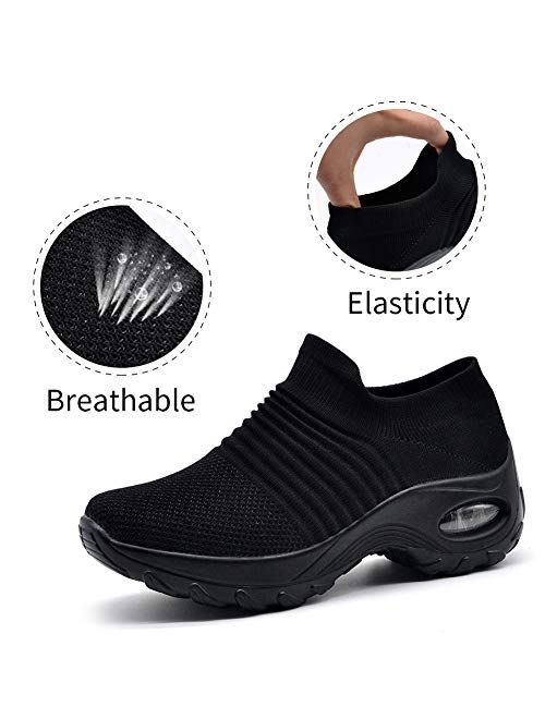 STQ Slip On Breathe Mesh Walking Shoes Fashion Sneakers Comfort Wedge Platform Loafers