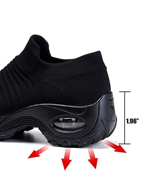 STQ Slip On Breathe Mesh Walking Shoes Fashion Sneakers Comfort Wedge Platform Loafers