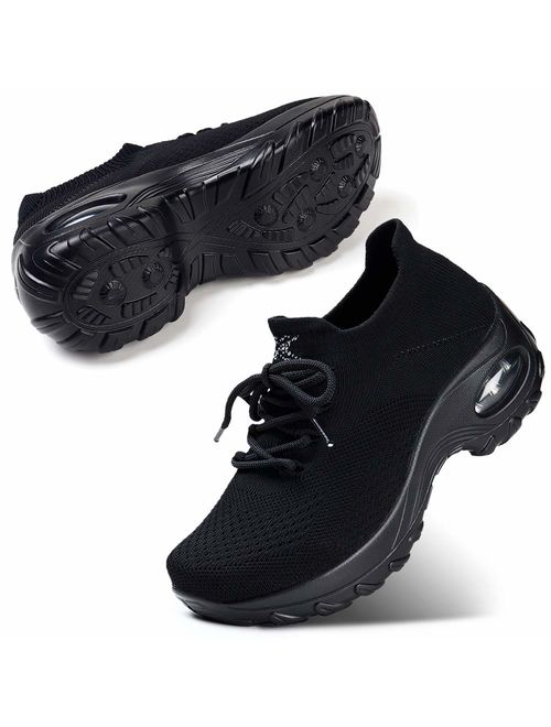 STQ Slip On Breathe Mesh Walking Shoes Fashion Sneakers Comfort Wedge Platform Loafers