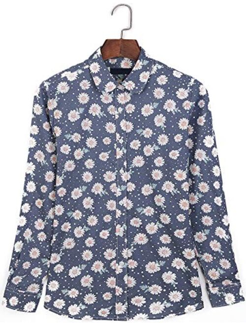 DOKKIA Women's Fashion Tops Casual Shirts Floral Long Sleeve Work Button Up Dress Blouses