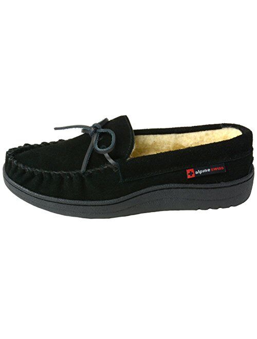 Alpine Swiss Sabine Womens Genuine Suede Shearling Slip On Moccasin Slippers