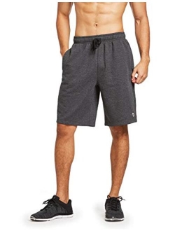 Men's Fleece Gym Shorts Cotton 9 Inches with Zipper Pockets for Home Fitness Jogger Casual