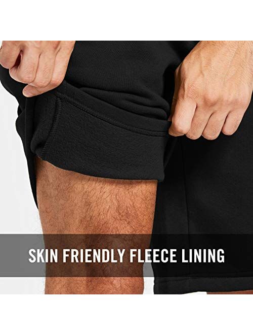 BALEAF Mens Fleece Gym Shorts Cotton 9 Inches with Zipper Pockets for Home Fitness Jogger Casual 
