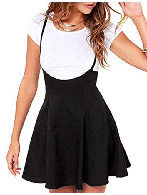 Women's Suspender Braces Casual Skirt Dress Basic High Waist Versatile Flare Skater Shoulder Straps Short Skirt
