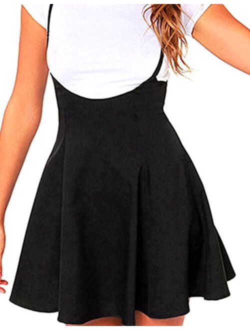 Women's Suspender Braces Casual Skirt Dress Basic High Waist Versatile Flare Skater Shoulder Straps Short Skirt