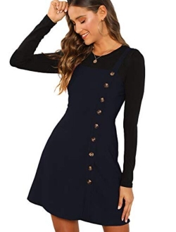 Women's Button Front Pinafore Overall Dress