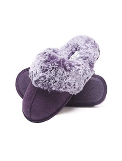 Women's Comfy Faux Fur House Slipper Scuff Memory Foam Slip on Anti-Skid Sole