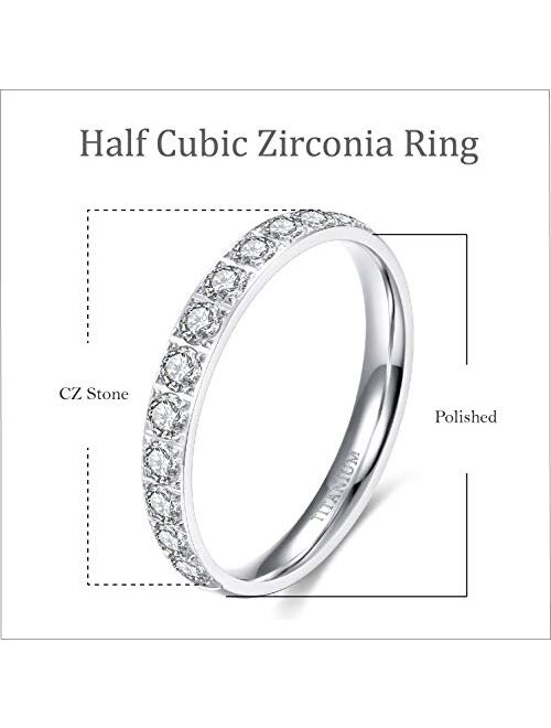 TIGRADE 3mm Women Titanium Engagement Ring Cubic Zirconia Eternity Wedding Band Size 3 to 13.5