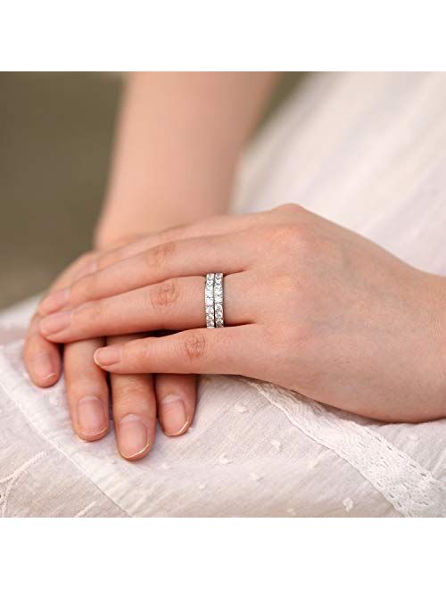 TIGRADE 3mm Women Titanium Engagement Ring Half Cubic Zirconia Eternity Wedding Band