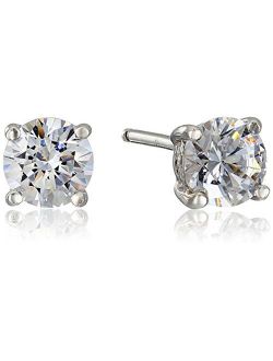 Platinum or Gold Plated Sterling Silver Round-Cut Stud Earrings made with Swarovski Zirconia