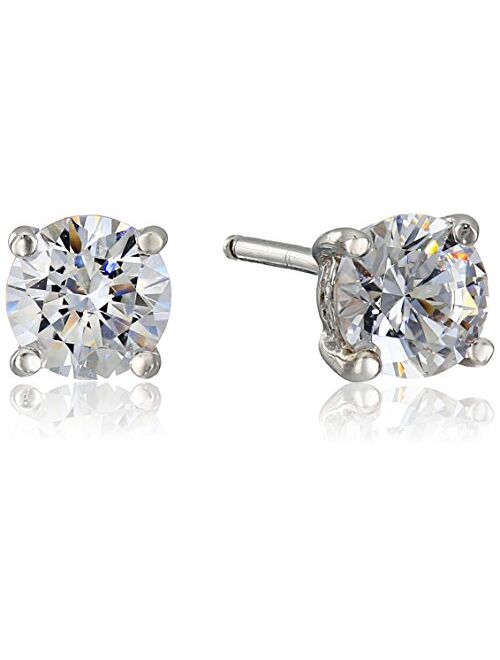 Platinum or Gold Plated Sterling Silver Round-Cut Stud Earrings made with Swarovski Zirconia