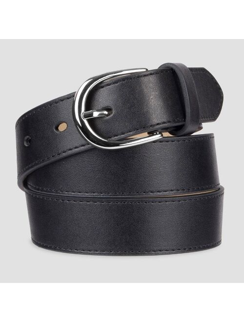 Women's Fashion Skinny Leather Jean Belt with Polished Buckle - A New Day