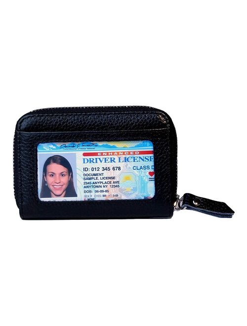 Women's Genuine Leather Credit Card Holder RFID Secure Spacious Cute Zipper Card Wallet Small Purse with ID Window