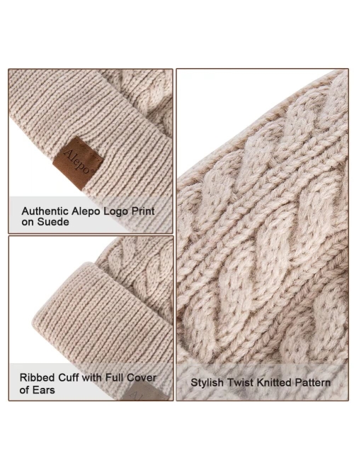 Alepo Womens Winter Beanie Hat, Warm Fleece Lined Knitted Soft Ski Cuff Cap with Pom Pom