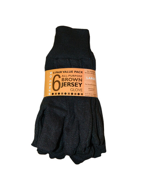 CT7000-L-6PK, Poly/Cotton Blend Brown Jersey Glove, 6 Pair Value Pack