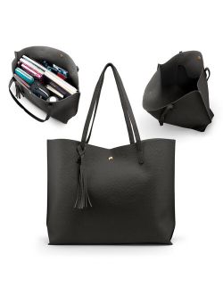 Women PU Leather Tote Bag Tassels Leather Shoulder Handbags Fashion Ladies Purses Satchel Messenger Bags - Dark Gray