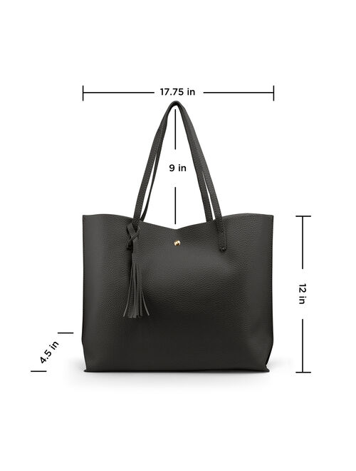 Women PU Leather Tote Bag Tassels Leather Shoulder Handbags Fashion Ladies Purses Satchel Messenger Bags - Dark Gray