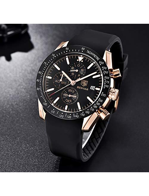 BENYAR Chronograph Mens Watch Quartz Movement 30M Waterproof | Leather Watch Strap | Chronograph |Analogue Watch| Business Watch| Scratch Resistant Watch| Mechanical Watc