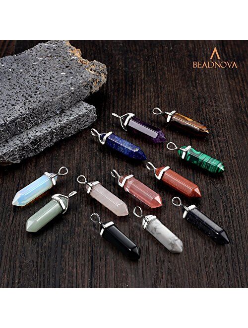 BEADNOVA Gemstone Crystal Necklace for Women Healing Stone Pendant Jewelry for Men Pendulum Divination Energy Healing Hexagonal Pendent (18 Inches Stainless Steel Chain)