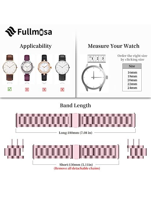 Fullmosa Quick Release Watch Band, Stainless Steel Watch Strap 16mm, 18mm,19mm,20mm,22mm or 24mm