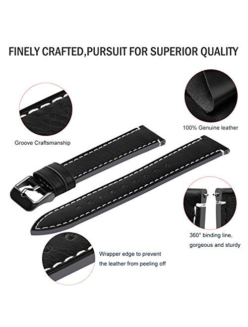 Fullmosa Watch Bands Top Wax Leather Watch Band/Strap 18mm 20mm 22mm 24mm for Men and Women