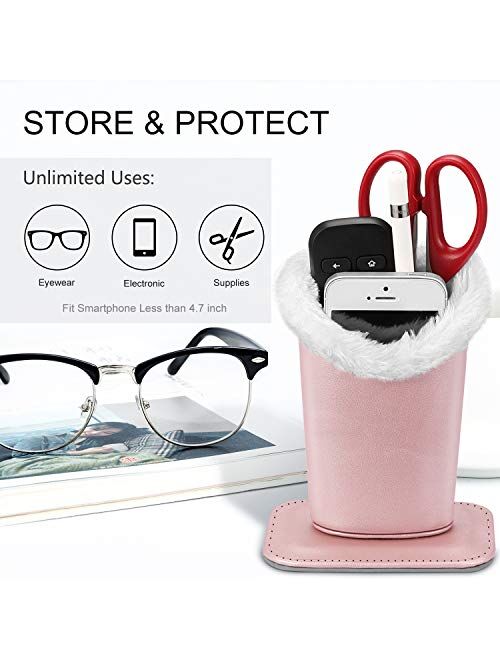 Fintie Plush Lined Eyeglasses Holder with Magnetic Base- PU LeatherGlasses Stand Case