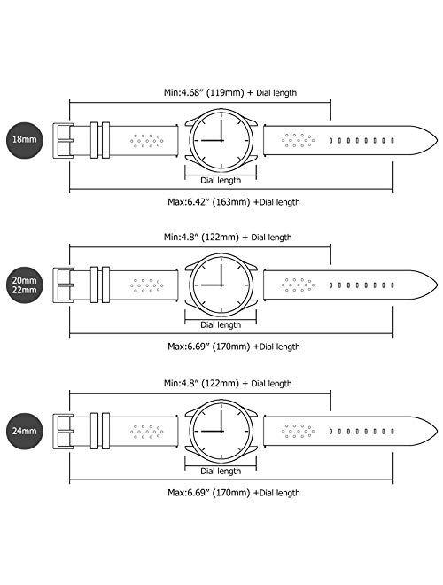 Fullmosa 5 Colors for Watch Band, Quick Release Breeze Leather Watch Strap 18mm 20mm 22mm 24mm