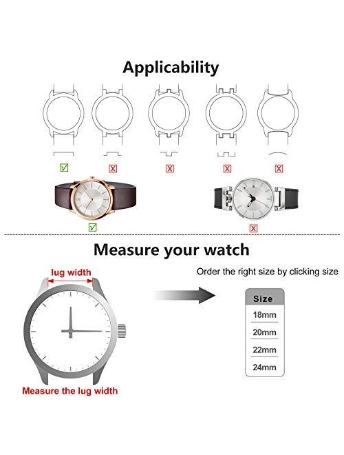 12 Colors for Quick Release Leather Watch Band, Fullmosa Uli Genuine Leather Watch Strap with Silver or Gold Buckle 18mm, 20mm, 22mm or 24mm (Choose The Proper Size)