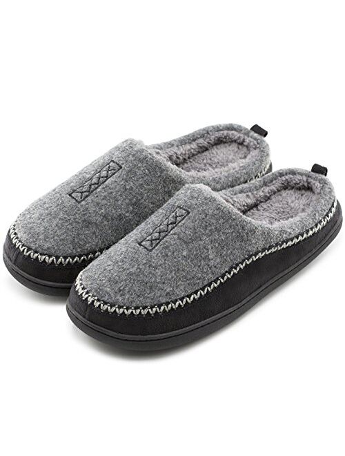 Men's Cozy Fuzzy Wool Fleece Memory Foam Slippers Slip On Clog House Shoes Indoor/Outdoor